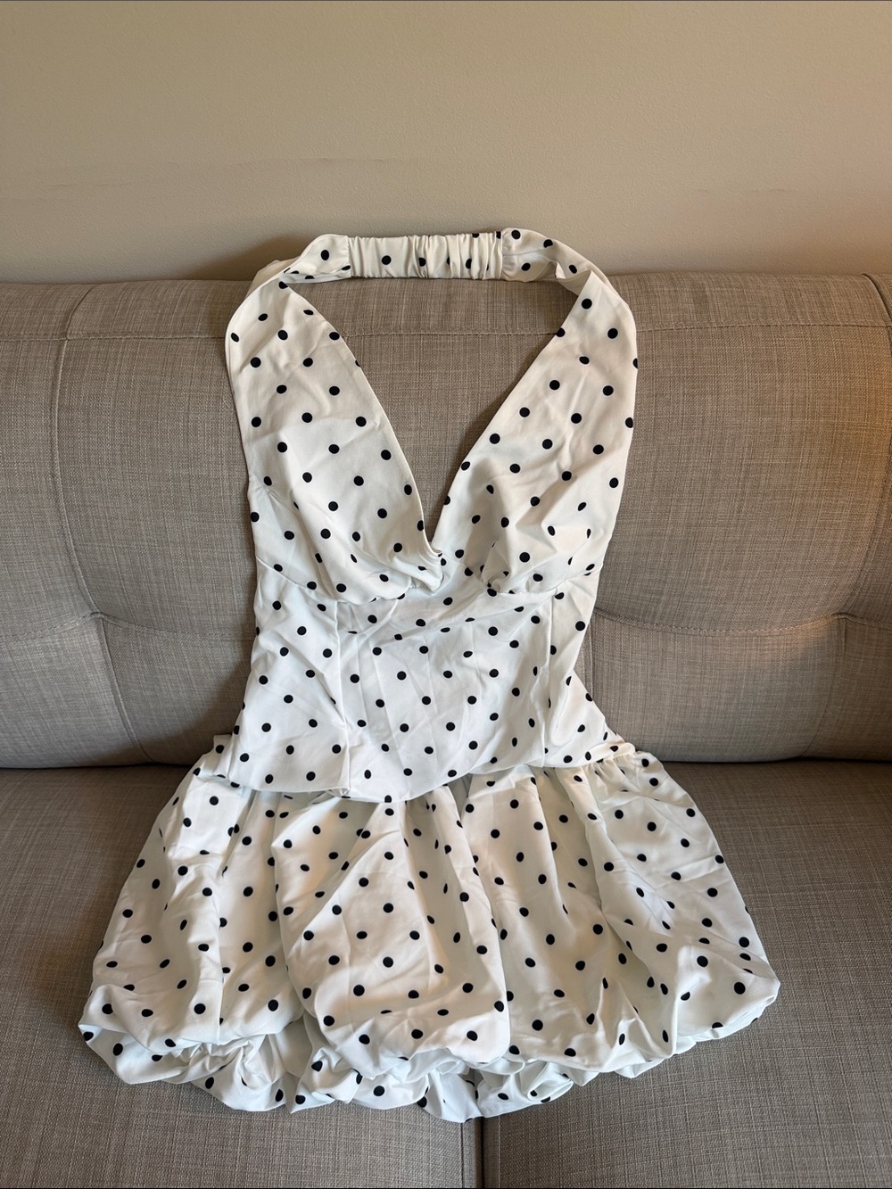 White Polka Dot Mini Dress with Halter Neck